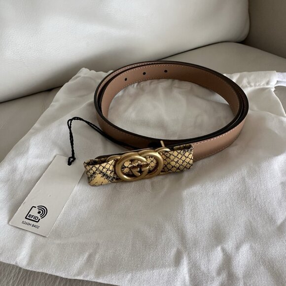 NWT GUCCI Belt Dark Beige Leather 70 Cm 28 In 100% Authentic Python GG - Picture 7 of 7